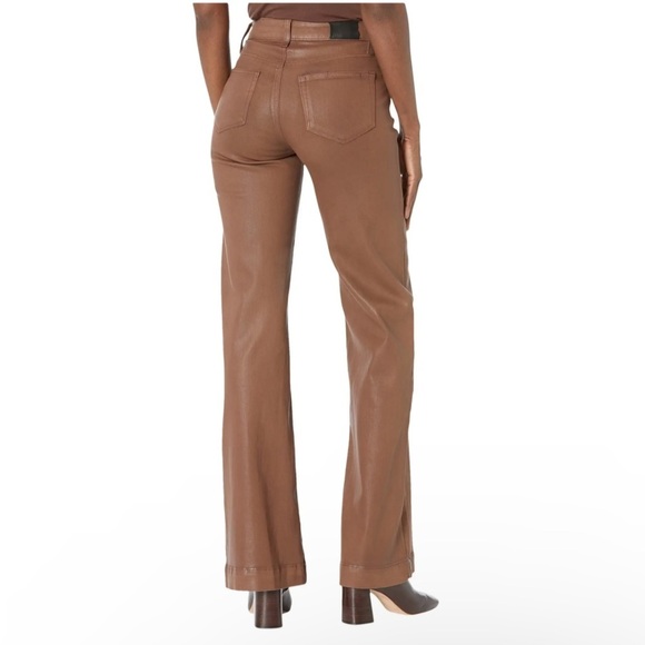 Paige Leenah High Rise Wide Leg Brown Cognac Luxe Coated Jeans - Picture 2 of 11